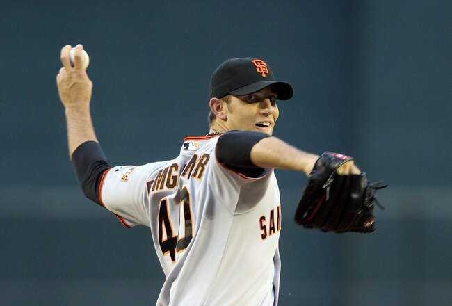 PHOENIX, AZ - JUNE 15:  Starting pitcher Madison Bumgarner #40 of the San Francisco Giants pitches against the Arizona Diamondbacks during the Major League Baseball game at Chase Field on June 15, 2011 in Phoenix, Arizona.  (Photo by Christian Petersen/Ge