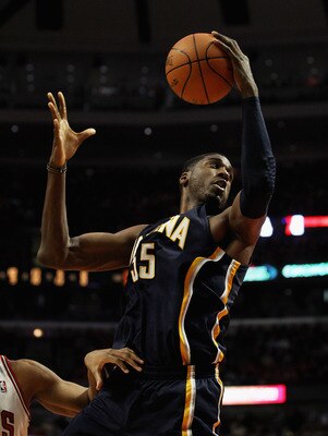 CHICAGO, IL - APRIL 18: Roy Hibbert #55 of the Indiana Pacers takes a pass and moves to the basket against the Chicago Bulls in Game Two of the Eastern Conference Quarterfinals in the 2011 NBA Playoffs at the United Center on April 18, 2011 in Chicago, Il