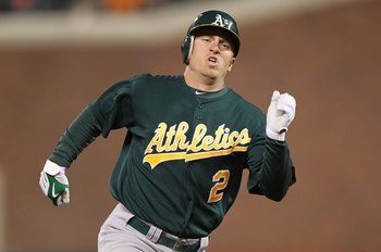 SAN FRANCISCO - JUNE 11:  Cliff Pennington #2 of the Oakland Athletics runs the bases against the San Francisco Giants during an MLB game at AT&T Park on June 11, 2010 in San Francisco, California.  (Photo by Jed Jacobsohn/Getty Images)