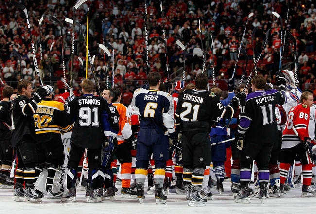 RALEIGH, NC - JANUARY 29:  Players react during the Honda NHL SuperSkills competition part of 2011 NHL All-Star Weekend at the RBC Center on January 29, 2011 in Raleigh, North Carolina.  (Photo by Kevin C. Cox/Getty Images)