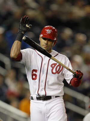 WASHINGTON, DC - APRIL 12: Ian Desmond #6 of the Washington Nationals after striking out against the Philadelphia Phillies at Nationals Park on April 12, 2011 in Washington, DC. (Photo by Rob Carr/Getty Images)
