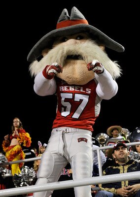 LAS VEGAS - OCTOBER 30:  UNLV Rebels mascot 'Hey Reb' dances in the stands during the team's 48-6 loss to the Texas Christian University Horned Frogs at Sam Boyd Stadium October 30, 2010 in Las Vegas, Nevada.  (Photo by Ethan Miller/Getty Images)