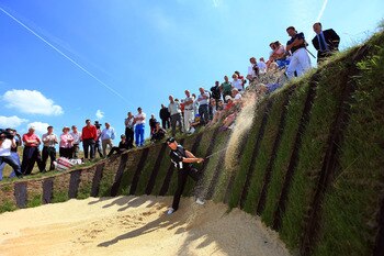 SANDWICH, ENGLAND - JUNE 01:  Padraig Harrington of Ireland plays the innaugural shots opening the Sarazen Bunker at Prince's Golf Club on June 1, 2011 in Sandwich, England. The new bunker is located near the ninth green and is named in honour of Gene Sar