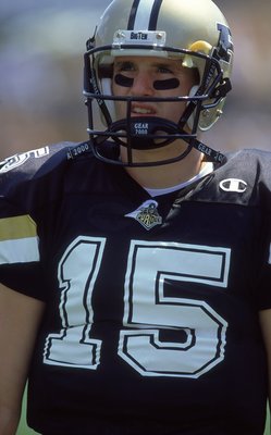 2 Sep 2000:  A close up of Quarterback Drew Brees #15 of the Purdue Boilermakers looking on during the game against the Central Michigan Chippewas at the Ross-Ade Stadium in West Lafayette, Indiana. The Boilermakers defeated the Chippewas 48-0. Mandatory