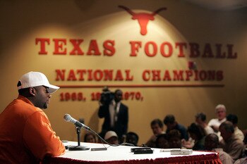 AUSTIN, TX - JANUARY 8:  Quarterback Vince Young of the Texas Longhorns announces his decision to leave the University of Texas and enter the NFL draft on January 8, 2006 in Austin, Texas.  (Photo by Ronald Martinez/Getty Images)
