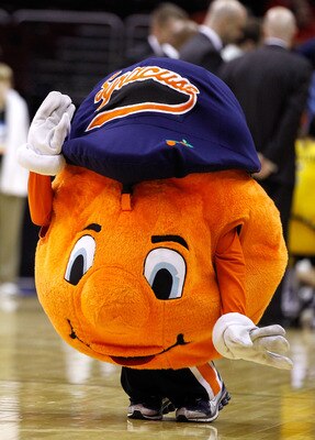 CLEVELAND, OH - MARCH 20:  The Syracuse Orange mascot walks on the court during the game against the Marquette Golden Eagles during the third of the 2011 NCAA men's basketball tournament at Quicken Loans Arena on March 20, 2011 in Cleveland, Ohio.  (Photo
