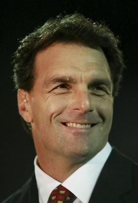 MIAMI - NOVEMBER 23:  ESPN analyst and former quarterback Doug Flutie for the Boston College Golden Eagles stands in the end-zone near the spot of the famous 'Hail Flutie' during an interview before the game against the University of Miami Hurricanes at t