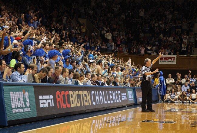 DURHAM, NC - DECEMBER 01:  Cameron Crazies watch on during the game between the Michigan State Spartans and the Duke Blue Devils at Cameron Indoor Stadium on December 1, 2010 in Durham, North Carolina.  (Photo by Streeter Lecka/Getty Images)