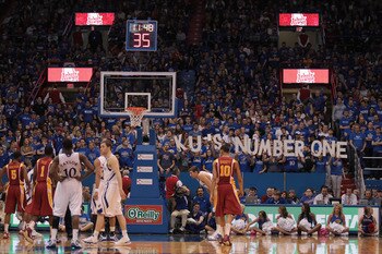 LAWRENCE, KS - FEBRUARY 12:  Fans display a message during the game between the Kansas Jayhawks and the Iowa State Cyclones on February 12, 2011 at Allen Fieldhouse in Lawrence, Kansas.  (Photo by Jamie Squire/Getty Images)