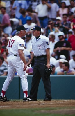 BOSTON - JULY 9: Umpire Ed Hickox argues with Boston Red Sox manager Butch Hobson during the MLB game agains the Seattle Mariners at Fenway Park on JUly 9,1994 in Boston, Massachusetts. (Photo by: Getty Images)