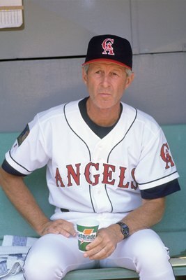 ANAHEIM, CA - MAY 22:  Manager Marcel Lachemann of the California Angels looks on during the game against the Kansas City Royals at Anaheim Stadium on May 22, 1994 in Anaheim, California. (Photo by J.D. Cuban/Getty Images)
