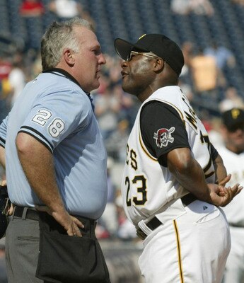 PITTSBURGH, PA - MAY 9:  Manager Lloyd McClendon of the Pittsburgh Pirates argues with home plate umpire Larry Young after McClendon was ejected during their game with the Los Angeles Dodgers on May 9, 2004 at PNC Park in Pittsburgh, Pennsylvania.  (Photo