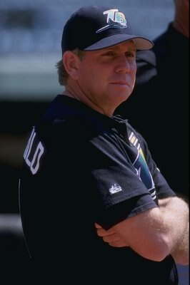 23 Apr 1998:  Manager Larry Rothschild of the Tampa Bay Devil Rays looks on during a game against the Texas Rangers at The Ball Park in Arlington, Texas. The Devil Rays defeated the Rangers 12-5. Mandatory Credit: Stephen Dunn/Allsport