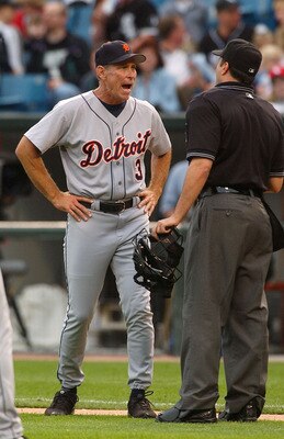 CHICAGO - JULY 24:  Manager Alan Trammell #3 of the Detroit Tigers argues with home plate umpire Jim Reynolds #77 during a game against the Chicago White Sox on July 24, 2004 at U.S. Cellular Field in Chicago, Illinois. (Photo by Jonathan Daniel/Getty Ima