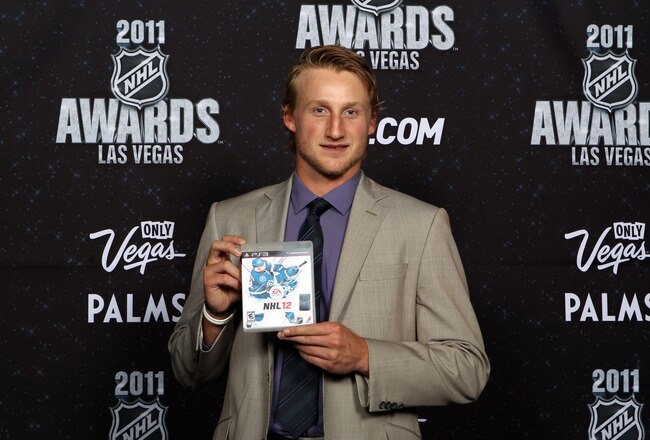 LAS VEGAS, NV - JUNE 22:  Steve Stamkos of the Tampa Bay Lightning poses with the cover of EA Sports' NHL 12 video game during the 2011 NHL Awards at The Pearl concert theater at the Palms Casino Resort June 22, 2011 in Las Vegas, Nevada.  (Photo by Bruce