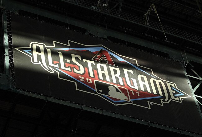 PHOENIX, AZ - JUNE 04:  Sunlight hits a logo for the 2011 MLB All Star Game during the Major League Baseball game between the Washington Nationals and the Arizona Diamondbacks at Chase Field on June 4, 2011 in Phoenix, Arizona.  The Diamondbacks defeated
