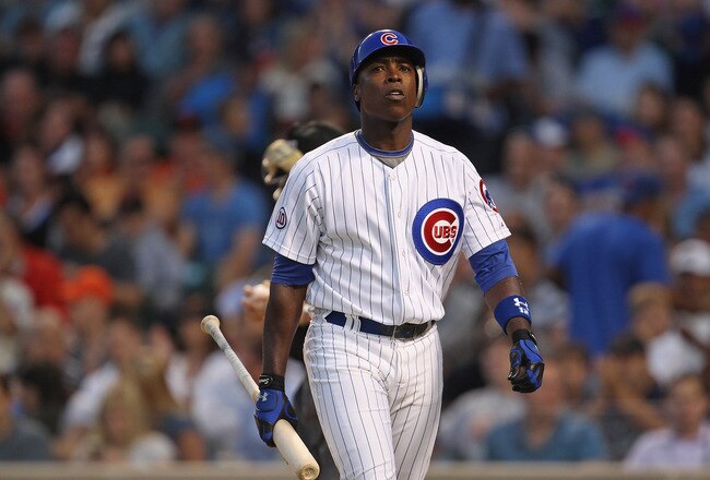 CHICAGO, IL - JUNE 29:  Alfonso Soriano #13 of the Chicago Cubs walks back to the dugout after striking out against the San Francisco Giants at Wrigley Field on June 29, 2011 in Chicago, Illinois.  (Photo by Jonathan Daniel/Getty Images)