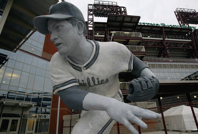 PHILADELPHIA - APRIL 12:  A statue of pitcher Robin Roberts #36 of the Philadelphia Phillies is on the grounds surrounding the newly constructed 43,500-seat Citizens Bank Park, before the Philadelphia Phillies home opener, which happened to be against the