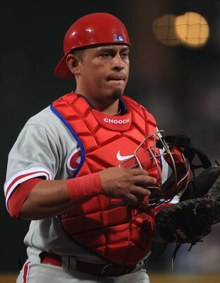 ATLANTA, GA - APRIL 08:  Carlos Ruiz #51 of the Philadephia Phillies against the Atlanta Braves during their opening day game at Turner Field on April 8, 2011 in Atlanta, Georgia.  (Photo by Streeter Lecka/Getty Images)