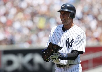 NEW YORK, NY - JULY 10:  Derek Jeter #2 of the New York Yankees against the Tampa Bay Rays at Yankee Stadium on July 10, 2011 in the Bronx borough of New York City.  (Photo by Nick Laham/Getty Images)