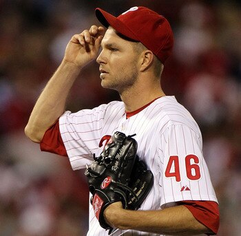 PHILADELPHIA - OCTOBER 17:  Ryan Madson #46 of the Philadelphia Phillies pitches looks on against the San Francisco Giants in Game Two of the NLCS during the 2010 MLB Playoffs at Citizens Bank Park on October 17, 2010 in Philadelphia, Pennsylvania.  (Phot
