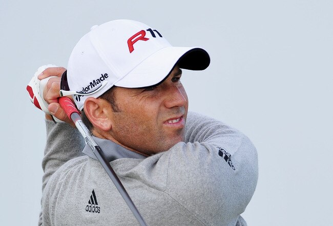 SANDWICH, ENGLAND - JULY 12:  Sergio Garcia of Spain watches a shot during the second practice round during The Open Championship at Royal St. George's on July 12, 2011 in Sandwich, England. The 140th Open begins on July 14, 2011.  (Photo by Stuart Frankl