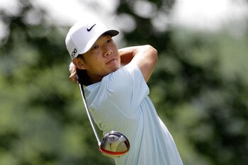BETHESDA, MD - JUNE 18:  Anthony Kim hits his tee shot on the fourth hole during the third round of the 111th U.S. Open at Congressional Country Club on June 18, 2011 in Bethesda, Maryland.  (Photo by Rob Carr/Getty Images)