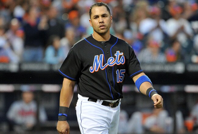 NEW YORK, NY - JUNE 04: Carlos Beltran #15 of the New York Mets reacts after striking out to end the bottom of the third inning against the Atlanta Braves at Citi Field on June 4, 2011 in the Flushing neighborhood of the Queens borough of New York City. (