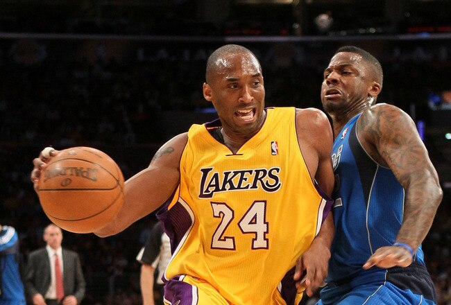 LOS ANGELES, CA - MAY 04:  Kobe Bryant #24 of the Los Angeles Lakers drives on DeShawn Stevenson #92 of the Dallas Mavericks in the first quarter in Game Two of the Western Conference Semifinals in the 2011 NBA Playoffs at Staples Center on May 4, 2011 in