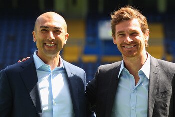 LONDON, ENGLAND - JUNE 29:  New first team assistant coach Roberto Di Matteo and new manager Andre Villas-Boas pose during a photocall at Stamford Bridge on June 29, 2011 in London, England.  (Photo by Clive Rose/Getty Images)