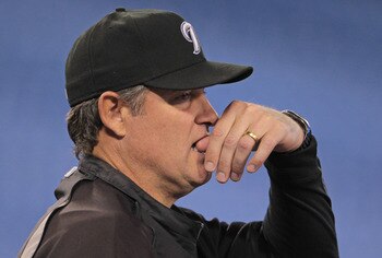 TORONTO, ON - APRIL 19:  Manager John Farrell #52 of the Toronto Blue Jays watches batting practice prior to the start of their game against the New York Yankees at Rogers Centre on April 19, 2011 in Toronto, Canada.  (Photo by Scott Halleran/Getty Images