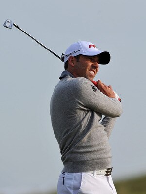 SANDWICH, ENGLAND - JULY 12:  Sergio Garcia of Spain watches a shot during the second practice round during The Open Championship at Royal St. George's on July 12, 2011 in Sandwich, England. The 140th Open begins on July 14, 2011.  (Photo by Stuart Frankl