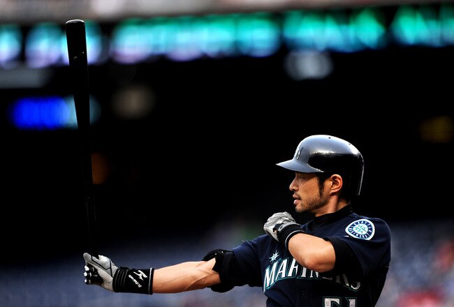 WASHINGTON, DC - JUNE 21: Ichiro Suzuki #51 of the Seattle Mariners prepares to hit against the Washington Nationals at Nationals Park on June 21, 2011 in Washington, DC. (Photo by Patrick Smith/Getty Images)