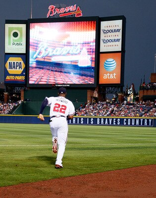 ATLANTA, GA - JUNE 15:  Jason Heyward #22 of the Atlanta Braves enters the field to the face the New York Mets at Turner Field on June 15, 2011 in Atlanta, Georgia.  (Photo by Kevin C. Cox/Getty Images)