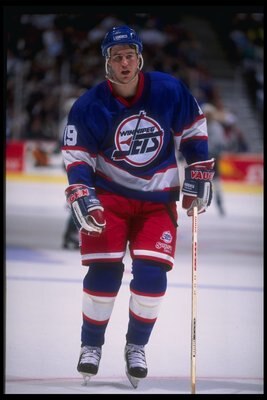 27 Jan 1995:  Center Nelson Emerson of the Winnipeg Jets looks on during a game against the Anaheim Mighty Ducks at Arrowhead Pond in Anaheim, California.  The Ducks won the game, 3-2. Mandatory Credit: Al Bello  /Allsport
