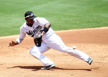 MIAMI GARDENS, FL - JULY 10:  Hanley Ramirez #2  of the Florida Marlins makes a play against the Houston Astros at Sun Life Stadium on July 10, 2011 in Miami Gardens, Florida.  (Photo by Marc Serota/Getty Images)