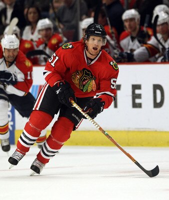 CHICAGO, IL - MARCH 23:  Brian Campbell #51 of the Chicago Blackhawks skates against the Florida Panthers at the United Center on March 23, 2011 in Chicago, Illinois. The Blackhawks defeated the Panthers 4-0.  (Photo by Bruce Bennett/Getty Images)