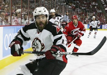 RALEIGH, NC - MAY 28:   J.P. Dumont #17 of the Buffalo Sabres skates against the Carolina Hurricanes during game five of the Eastern Conference Finals in the 2006 NHL Playoffs on May 28, 2006 at RBC Arena in Raleigh, North Carolina.  The Hurricanes won th