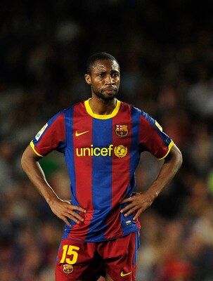 BARCELONA, SPAIN - MAY 15:  Seydou Keita of FC Barcelona looks on during the La Liga match between Barcelona and Deportivo La Coruna at Camp Nou Stadium on May 15, 2011 in Barcelona, Spain.  (Photo by David Ramos/Getty Images)