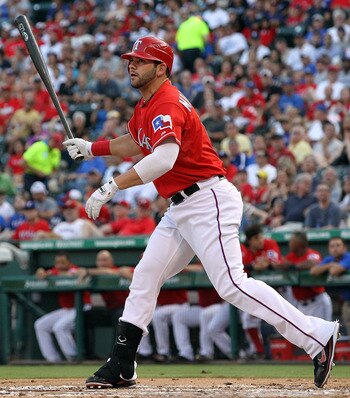 ARLINGTON, TX - JULY 06: Mitch Moreland #18 of the Texas Rangers at Rangers Ballpark in Arlington on July 6, 2011 in Arlington, Texas.  (Photo by Ronald Martinez/Getty Images)