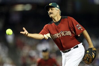 PHOENIX, AZ - JULY 10:  Hall of Famer Rollie Fingers throws the ball during the 2011 Taco Bell All-Star Legends & Celebrity Softball Game at Chase Field on July 10, 2011 in Phoenix, Arizona.  (Photo by Christian Petersen/Getty Images)