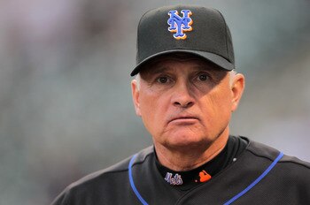 DENVER, CO - MAY 10:  Manager Terry Collins #10 of the New York Mets looks on prior to facing the Colorado Rockies at Coors Field on May 10, 2011 in Denver, Colorado. The Mets defeated the Rockies 4-3.  (Photo by Doug Pensinger/Getty Images)