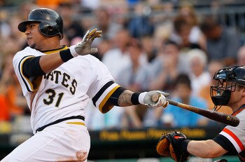 PITTSBURGH - JUNE 21:  Jose Tabata #31 of the Pittsburgh Pirates hits an RBI double against the Baltimore Orioles during the game on June 21, 2011 at PNC Park in Pittsburgh, Pennsylvania.  (Photo by Jared Wickerham/Getty Images)