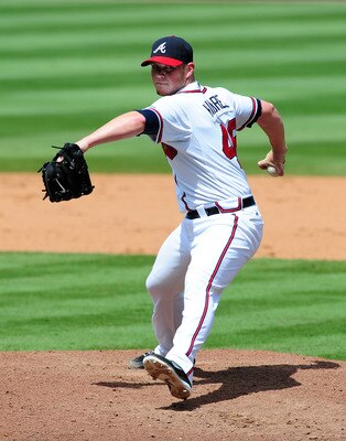 ATLANTA - JUNE 22: Craig Kimbrel #46 of the Atlanta Braves pitches against the Toronto Blue Jays at Turner Field on June 22, 2011 in Atlanta, Georgia. (Photo by Scott Cunningham/Getty Images)
