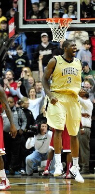NASHVILLE, TN - FEBRUARY 10:  Festus Ezeli #3 of the Vanderbilt Commodores and Senario Hillman #23 of the Alabama Crimson Tide react as time expires at Memorial Gym on February 10, 2011 in Nashville, Tennessee. Vanderbilt won 81-77.  (Photo by Grant Halve