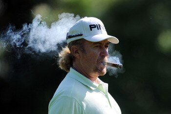 MUNICH, GERMANY - JUNE 23:  Miguel Angel Jimenez of Spain smokes a cigar during the Pro-Am of The BMW International Open Golf at The Munich North Eichenried Golf Club on June 23, 2010, in Munich, Germany.  (Photo by Krafft Angerer/Getty Images)