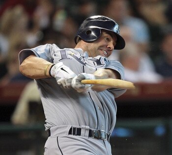 HOUSTON - JUNE 24:  Casey Kotchman #11 of the Tampa Bay Rays breaks his bat as he pops up to the pitcher in the second inning at Minute Maid Park on June 24, 2011 in Houston, Texas.  (Photo by Bob Levey/Getty Images)