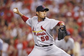 CINCINNATI, OH - JULY 15: Fernando Salas #59 of the St. Louis Cardinals pitches in the ninth inning against the Cincinnati Reds at Great American Ball Park on July 15, 2011 in Cincinnati, Ohio. Cincinnati won 6-5. (Photo by Joe Robbins/Getty Images)