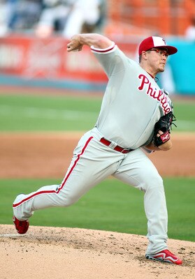 MIAMI GARDENS, FL - JULY 04: Pitcher Vance Worley #49 of the Philadelphia Phillies throws against the Florida Marlins at Sun Life Stadium on July 4, 2011 in Miami Gardens, Florida.  (Photo by Marc Serota/Getty Images)