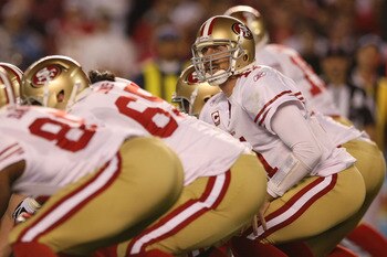 SAN DIEGO, CA - DECEMBER 16:  Quarterback Alex Smith #11 of the San Francisco 49ers goes under center against the San Diego Chargers at Qualcomm Stadium on December 16, 2010 in San Diego, California.  (Photo by Donald Miralle/Getty Images)